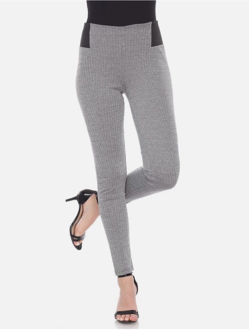 WHITE MARK gray jacquard slim-fit trousers.